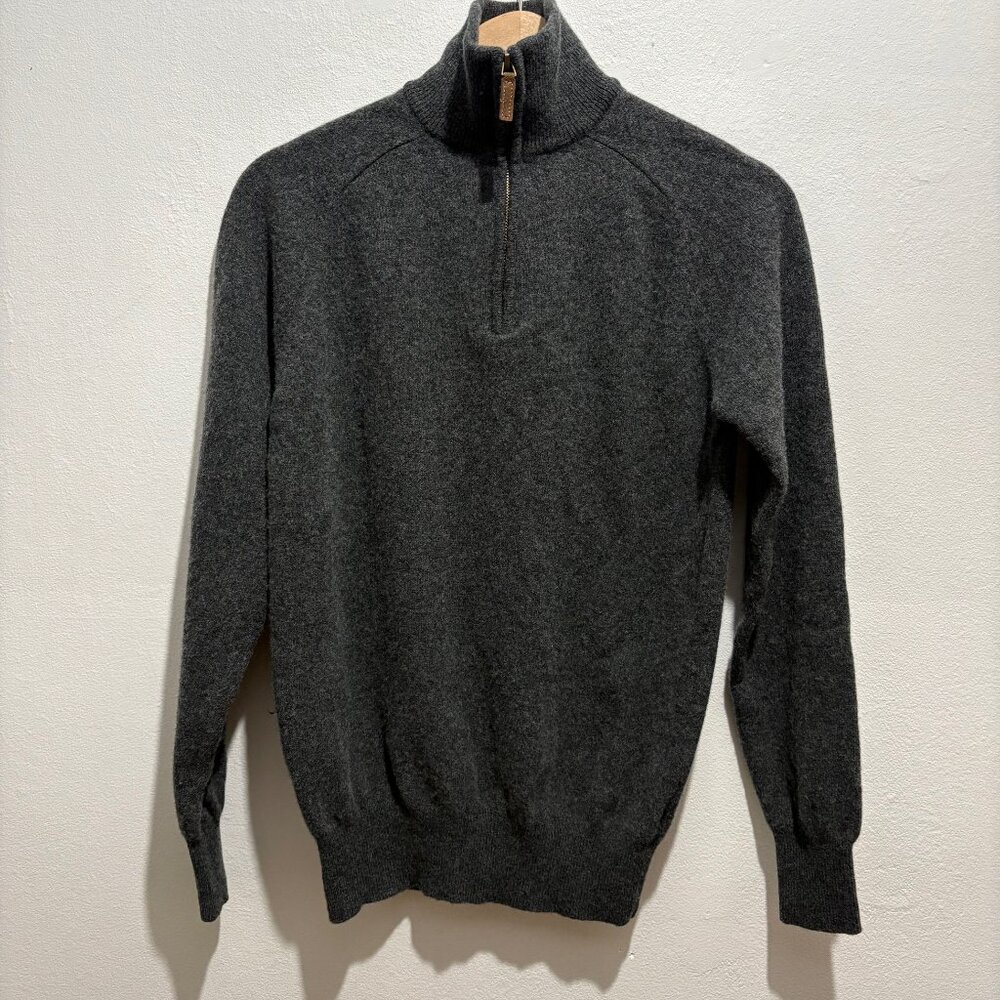Bexley Kenneth charcoal melange Geelong lambswool half-zip wool sweater
